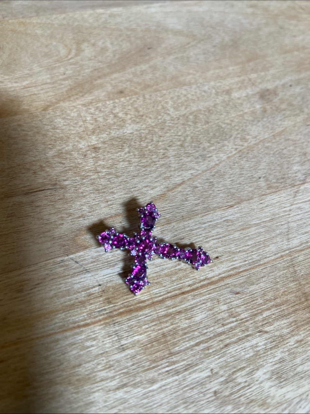 Pink Crystal Starburst Cross Pendant Necklace Accent